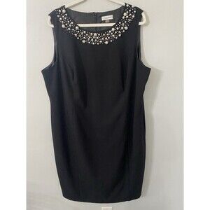 Calvin Klein Women's Sleeveless Sheath Dress Black Pearl Beading Sz 20W Wedding